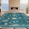 thumbnail image 2 of Design&I 6'x9' Washable Area Rug Turtle Motif Nautical Wave Starfish Border Coral Reef Seashell Ocean Flowing for Queen Size Bedroom, Under Bed, Sleek Flatweave Pet Friendly, 2 of 7
