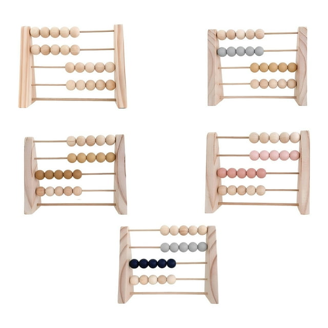 Langgg Wood Abacus Toy Beads Counting Playthings Simple Design Early Education Math Learning Toys Educational Prop Home Decoration Gray yellow