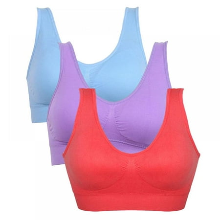 

Lorddream Women‘s Seamless Workout Sports Wirefree Yoga Tank Top High Intensity Push Up with Removable Bra Pads 3-Pack Blue & Red & Purple - Size S-3XL
