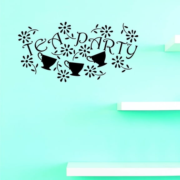 Custom Decals Tea Party Wall Art Size: 14 X 28 Inches Color: Black