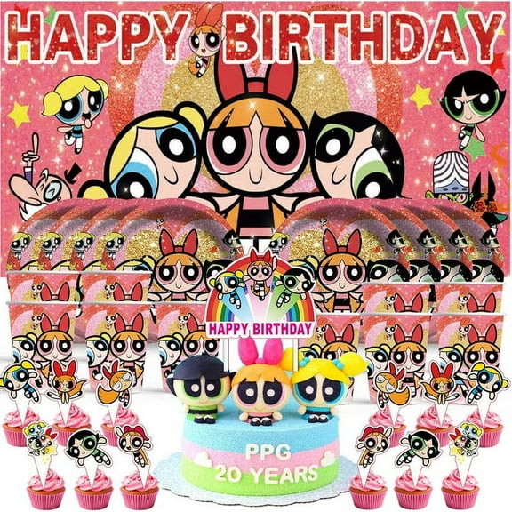 The Powerpuff Girls Birthday Cups Party Supplies Decor Backdrop Paper Plates Fans Decorations Banner
