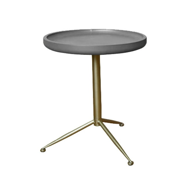 Table d'Appoint Ronde en Bois avec Base Trépied, Petite, Dorée et Grise