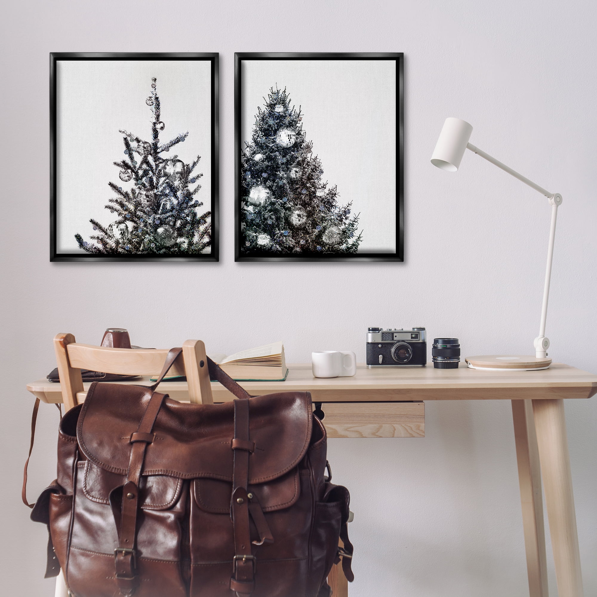 Stupell Industries Disco Ball Christmas Tree Holiday Photography Black Floater Framed Canvas Art Print Wall Art, 31 x 25, Set of 2
