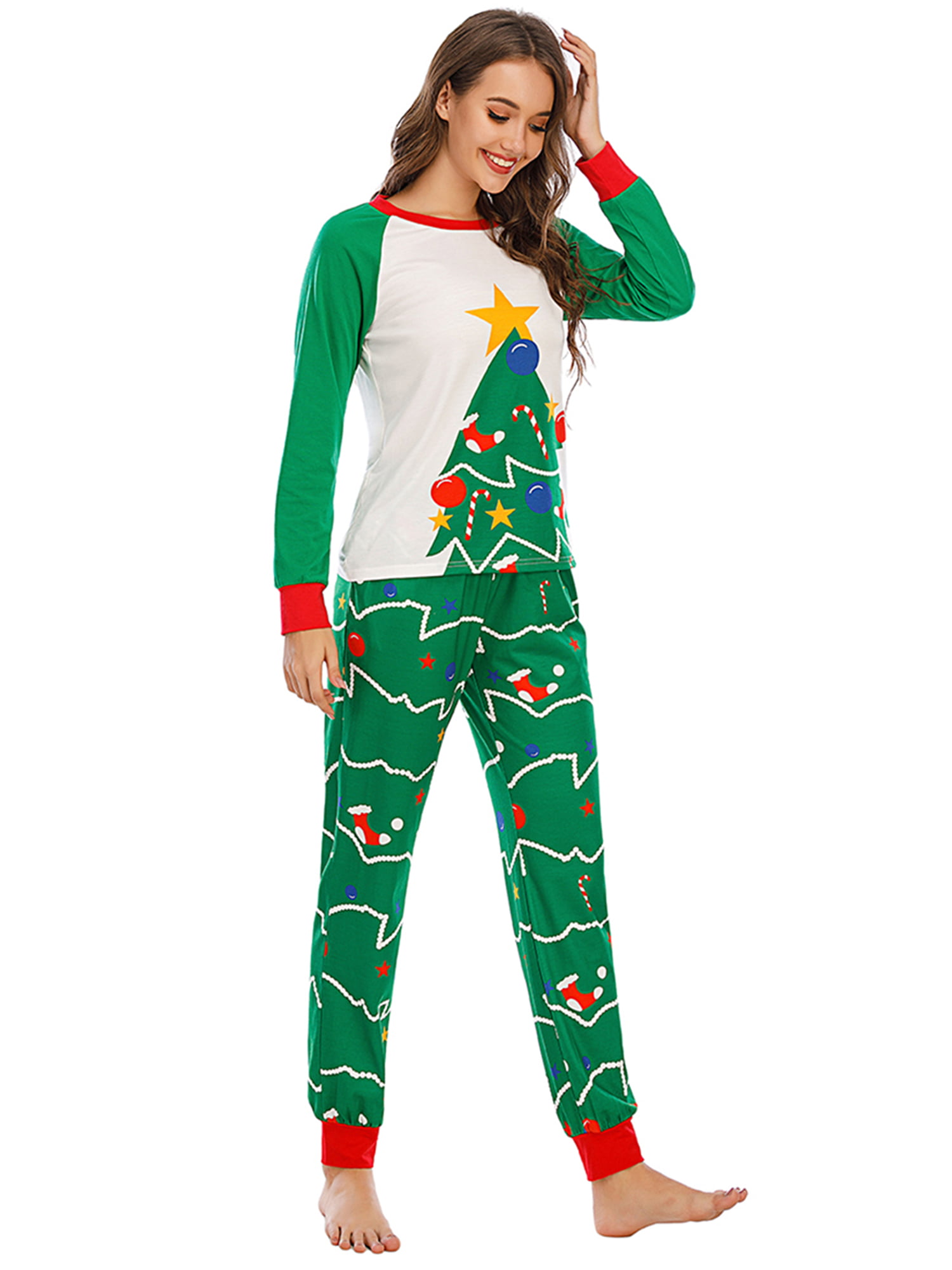 Binwwe Family Matching Christmas Pajamas Set Xmas Tree Top and Pants for Women Men Kids Baby 