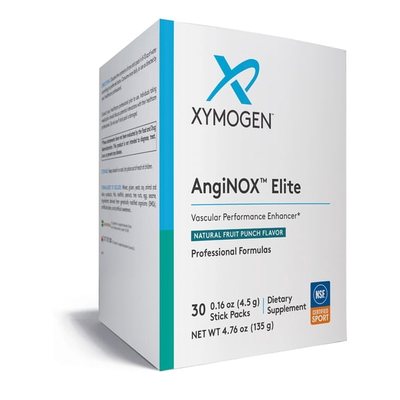 XYMOGEN AngiNOX Elite Fruit Punch - Nitric Oxide Supplement for Blood Flow Support - Vascular Function & Circulation Support - Powdered Mix for an Active Lifestyle - Gluten-Free - 30 Stick Packs