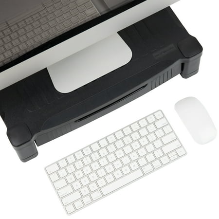Mind Reader - Monitor Stand, Storage Drawer, Desktop Organizer, Laptop Riser, Office, 17.25"L x 13.25"W x 4"H - Black