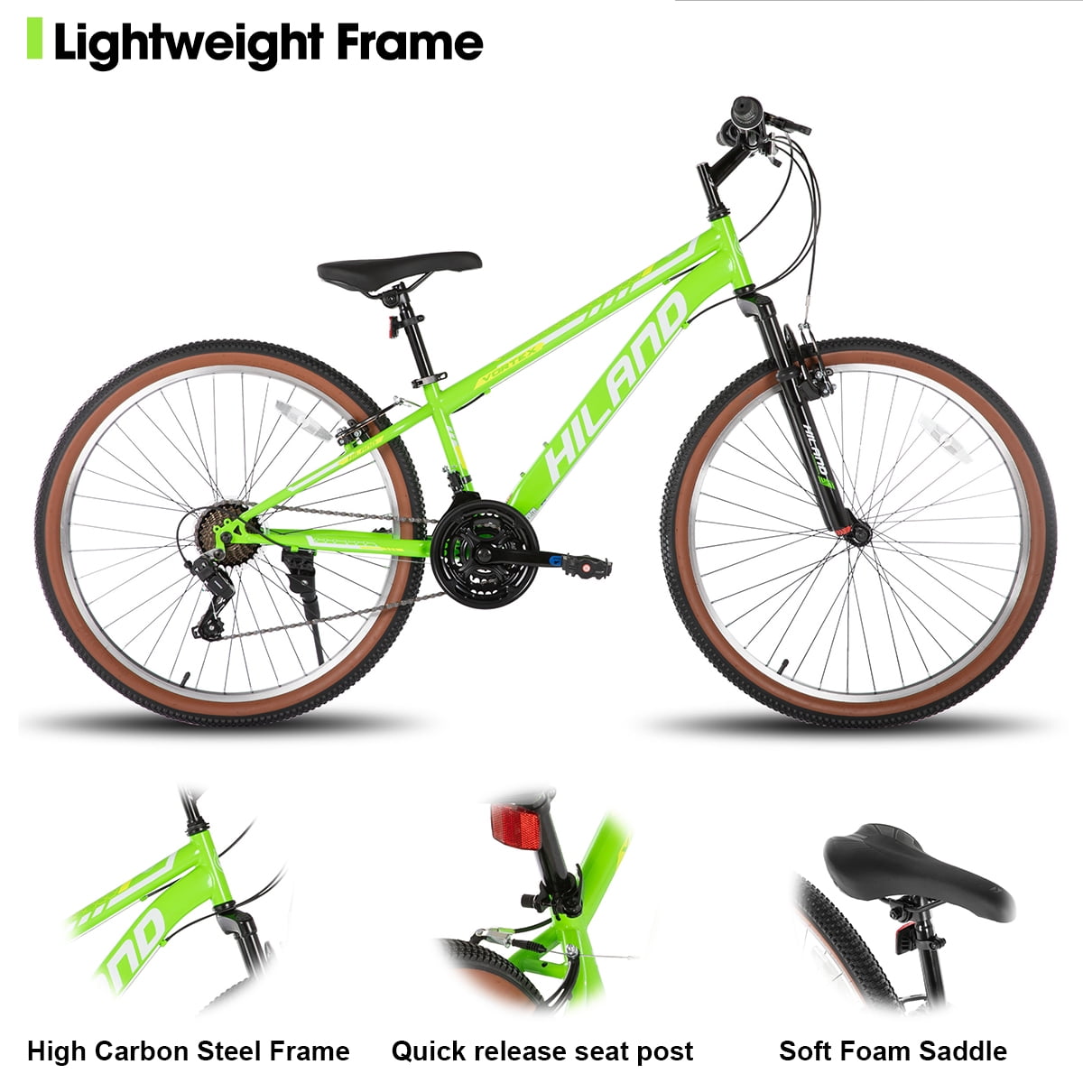 HILAND 26 Inch Mountain Bike for Mens and Womens, 21 Speeds Mountain Bicycle, High-Tensile Steel Frame, V Brake, Hardtail MTB for Adults