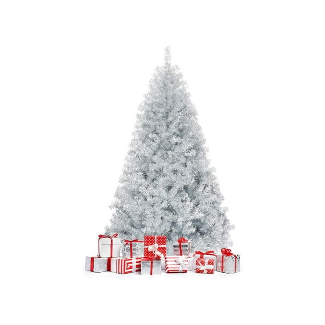 YhbSmt 6FT Silver Christmas Tree Artificial Hinged Tinsel Xmas Tree