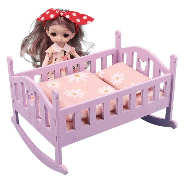 Surakey Wooden Baby Doll Crib Cosplay Wooden Baby Bassinet