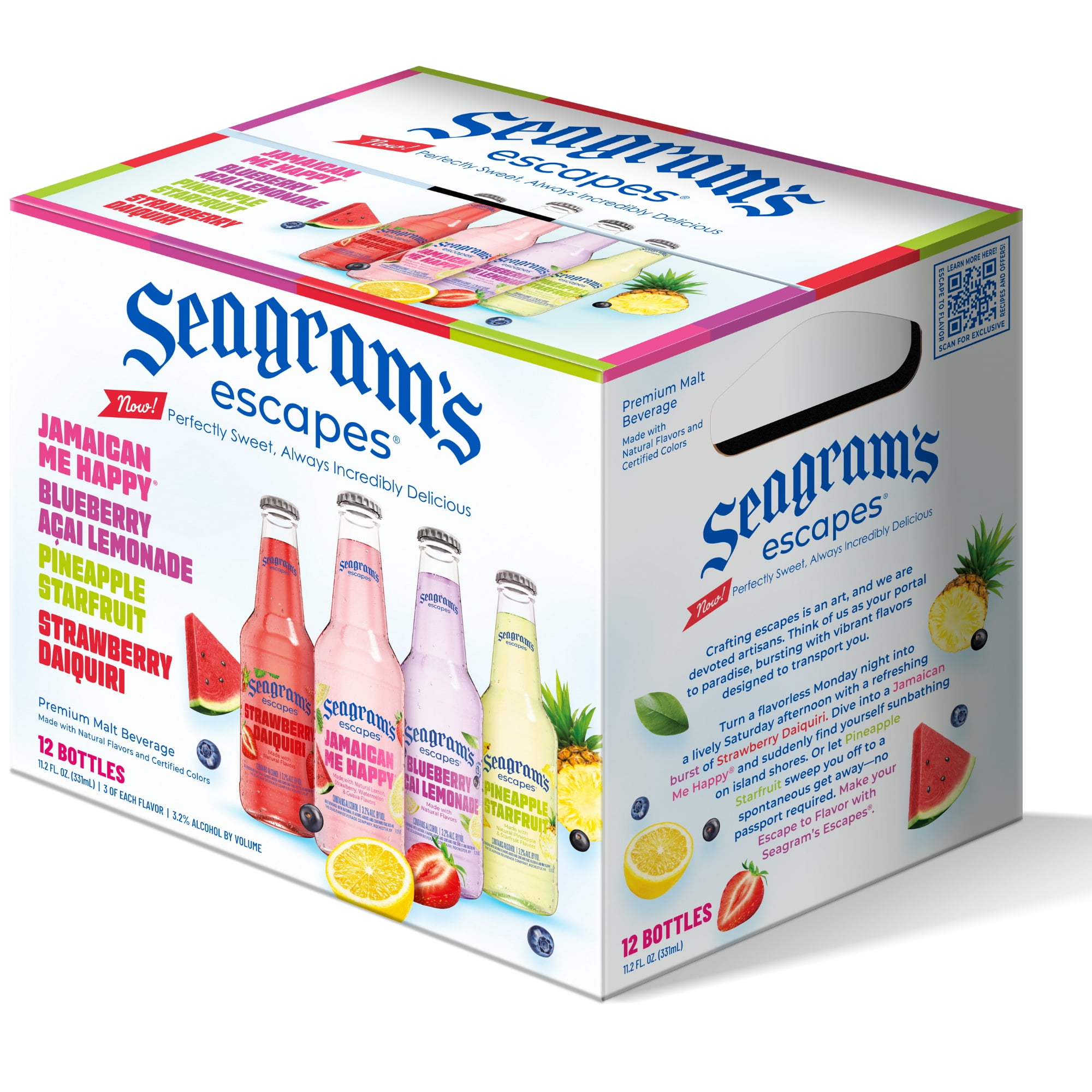 Seagram's Escapes Classic Variety Pack, Flavored Malt Beverage, 12 Pack, 11.2 fl oz Bottles 3.2% ABV