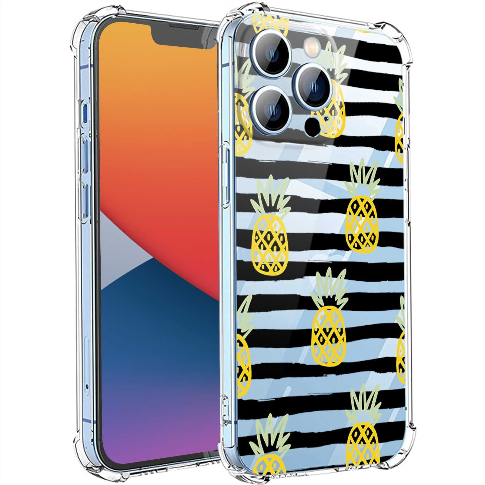 Compatible with iPhone 14 Pro Max Case,Aesthetic Abstract Pineapple Summer  Fruits Black Stripes Pattern Clear Design Case for Women Girls,Soft TPU  Protective Case for iPhone 14 Pro Max 