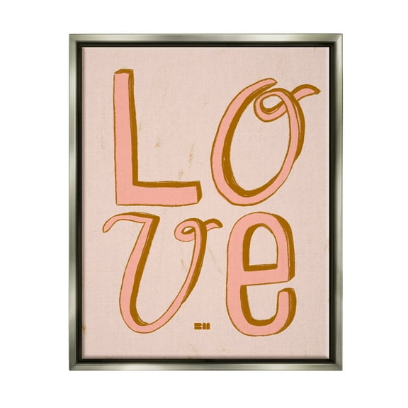 Stupell Industries Boho Love Letters Inspirational Painting Gray Floater Framed Canvas Art Print Wall Art, 25 x 31