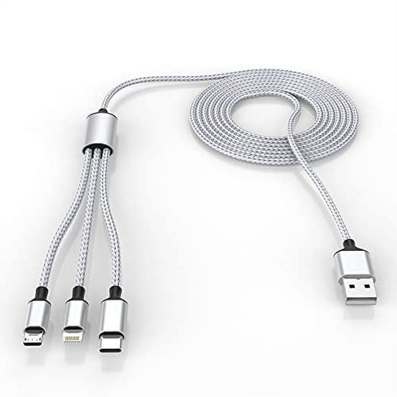 Multi 3 in 1 USB Long iPhone Charging Cable, 3M/10Ft Nylon Braided Universal Phone Charger Cord USB C/Micro USB/Lightning Connector Adapter for Android/Apple/Samsung/LG/Pixel/Huawei/XiaoMi(Gray)