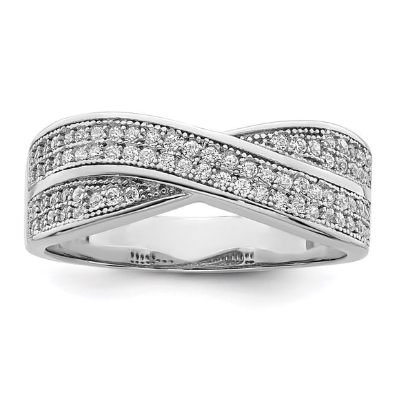 Auriga Fine Jewelry 925 Sterling Silver Rhodium-plated 72 Stone Criss Cross Micro Pave, CZ Ring for Women Size 7