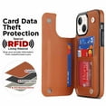 thumbnail image 4 of Feishell Back Wallet Case for iPhone 15 Plus 6.7", RFID Blocking Premium PU Leather Flip Cover with Card Slots Holder Magnetic Buttons Kickstand TPU Bumper Shockproof Case, Brown, 4 of 7