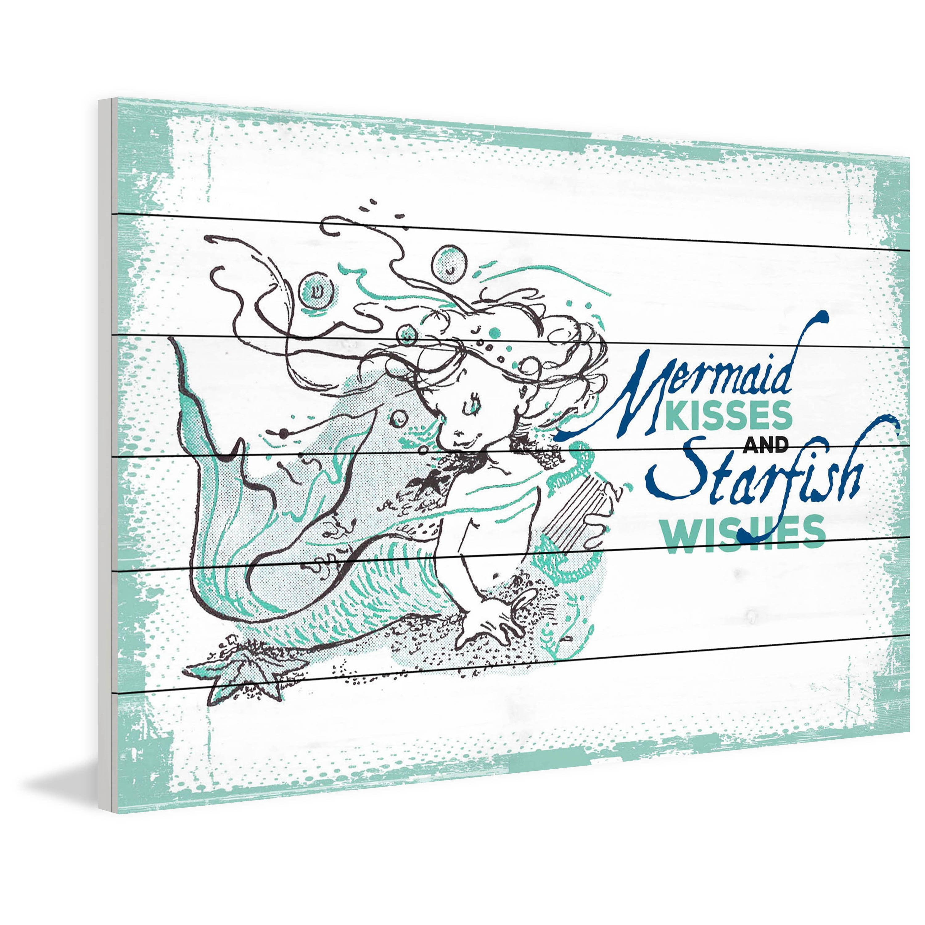 Marmont Hill "Mermaid Kisses 2" Painting Print on White Wood
