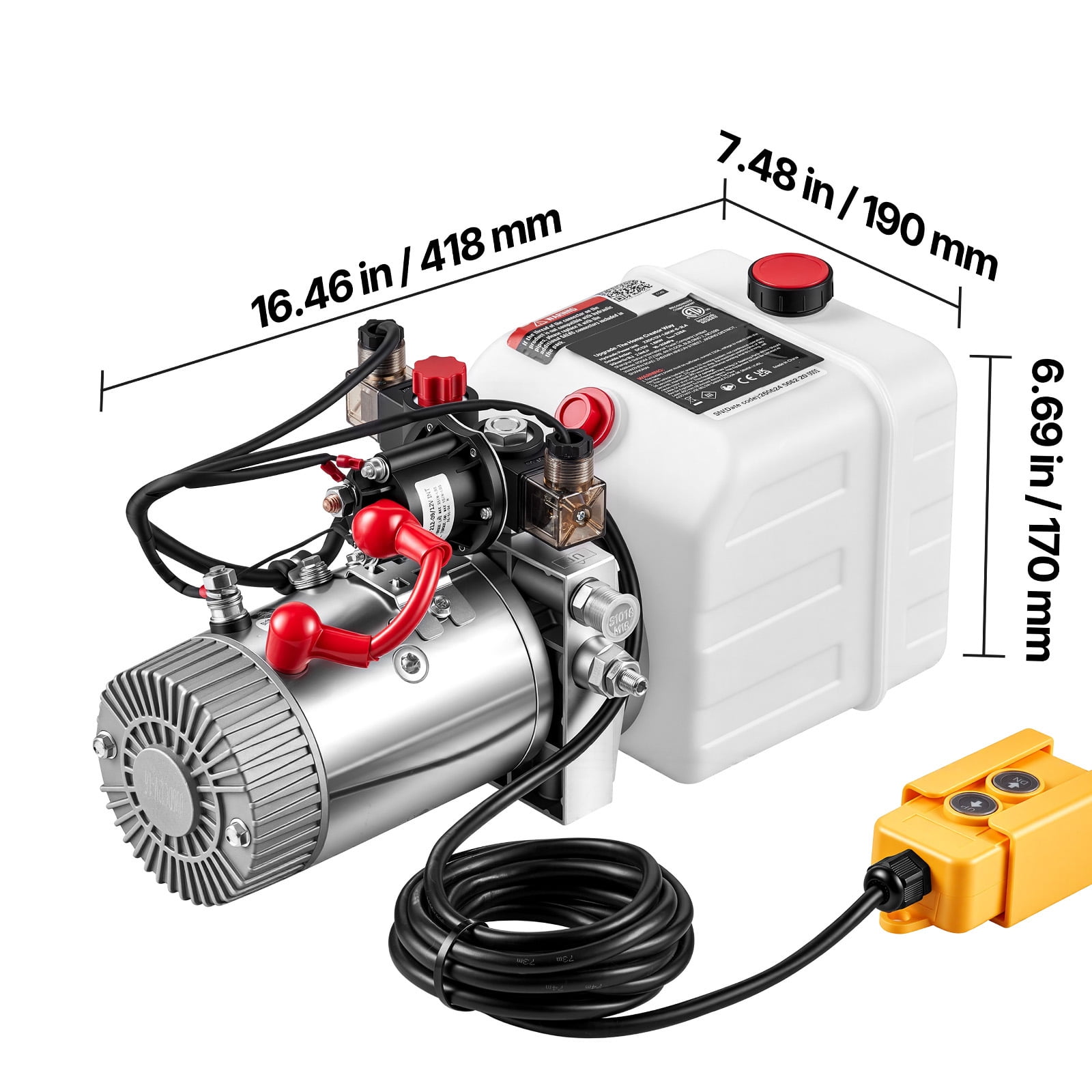 KFFKFF 3 Quart Hydraulic Pump, Double Acting Dump Trailer Unit, 3200 PSI Max Pressure & 0.91 GPM Flow Rate, DC 12V Hydraulic Power System for Dump Trailer and Vehicle Lifting (Horizontal Setup)