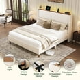 thumbnail image 2 of Breltam Upholstered Platform Bed with Wingback Headboard, Queen Bed Frame with LED Lights and Charging Station, Beige, 2 of 12