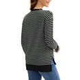 thumbnail image 3 of Suéter de punto a rayas para mujer ATHLECHIC, cuello redondo, holgado, con aberturas laterales, tops casuales de otoño, L negro-blanco, 3 of 5