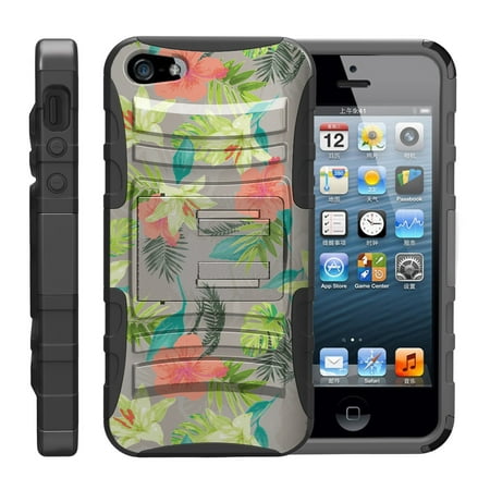 TurtleArmor Â® | For Apple iPhone SE | iPhone 5 | iPhone 5s [Hyper Shock] Hybrid Dual Layer Armor Holster Belt Clip Case Kickstand - Hawaiian