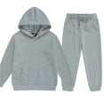 thumbnail image 2 of MLQIDK Girls Sweatsuit Size 9-10 Toddler Boy Tracksuits Solid Color 2 Piece Sweat Suits Hooded Long Sleeve Hoodie and Sweatpant Plain Kids Sweat Set Gray, 2 of 3