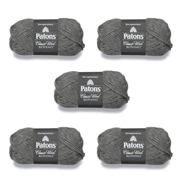 Patons Classic Wool Gray Flannel Yarn - 5 Pack of 3.5oz/100g - Wool - 5 Bulky - 120 Yards - Knitting/Crochet