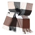 thumbnail image 4 of Womens Scarf Plaid Scarf Thick Warm Knitted Scarf Long Scarves Lined Knit Wraps Thick Warm Soft Winter Scarves for Women Coffee One Size, 4 of 6