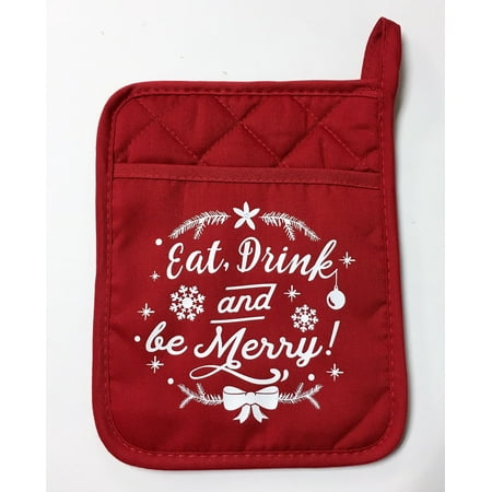 Eat Drink and Be Merry Holiday Kitchen Pot Holder Pocket Mitt Neoprene Back (Best Post Run Drink)