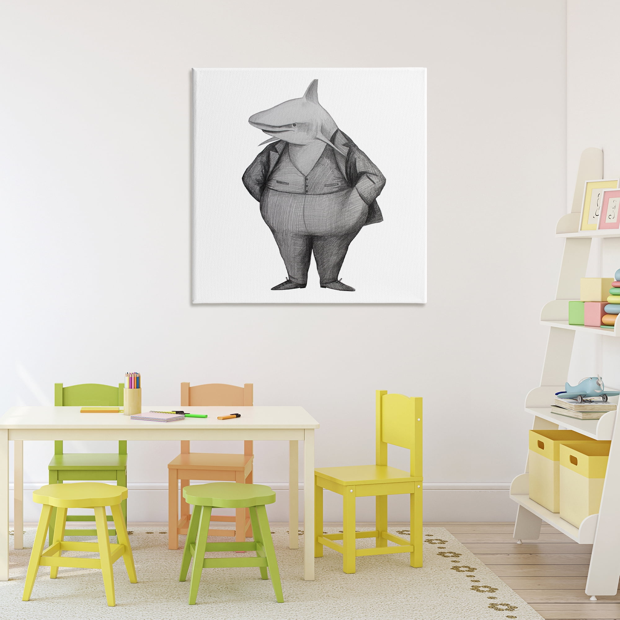 Stupell Industries Shark In Suit Drawing Canvas Wall Art, design by Violeta Vollmer