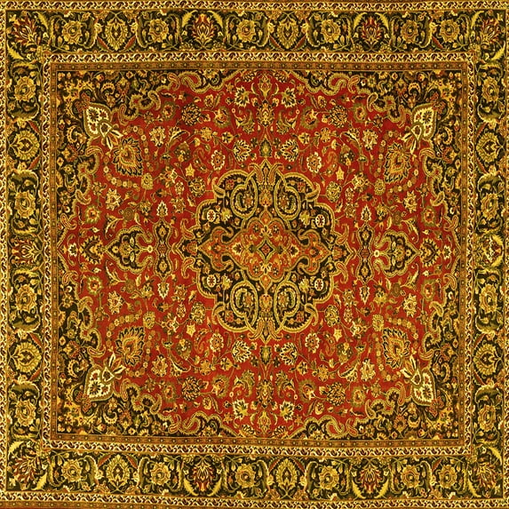 Ahgly Company Machine Washable Indoor Square Persian Yellow Traditional Area Rugs, 5' Square