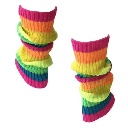 

Fashion Culture Neon Rainbow Stripes Knit Ribbed Leg Warmers Boot Toppers Multi
