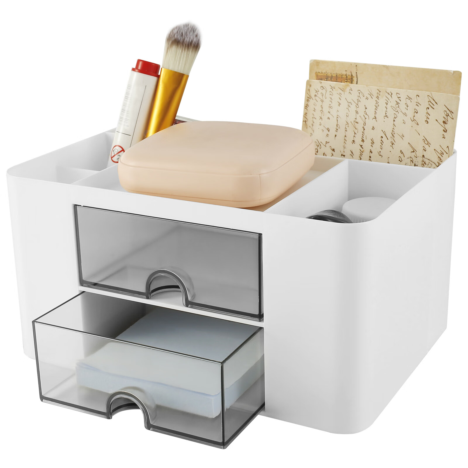 Desk Organizer Caddy with Clear Drawer Multifunctional Pen Holder Desk