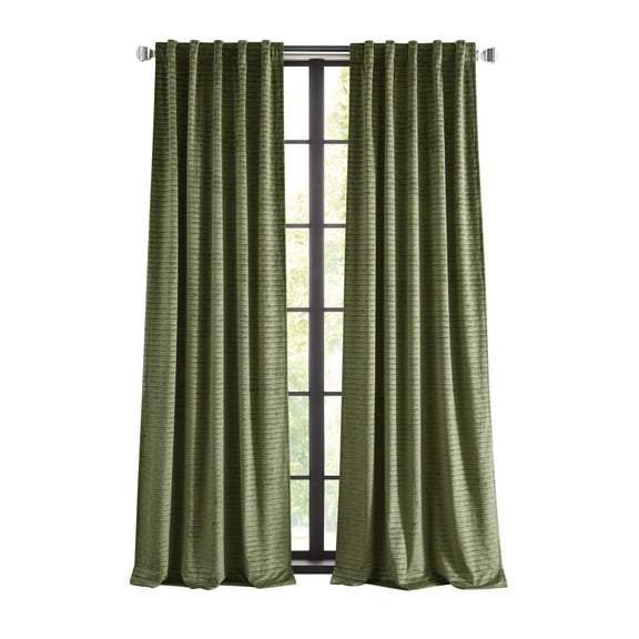 Martha Stewart Wave Embossed Velvet Curtain Panel Pair, Olive, Pole Top/Back Tab, 100% Polyester, 37"W x 84"L, Adult