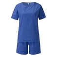 thumbnail image 3 of Bmisegm Ladies Loose Casual Round Neck Solid Color Cotton Two Piece Shorts Suit Blue XXL, 3 of 5