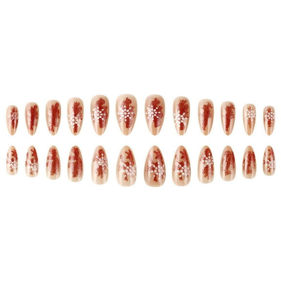 Christmas Medium Almond Press On Nails Glitters Design Glossy Full Cover False Nails 24pcs Nail Art Decoration