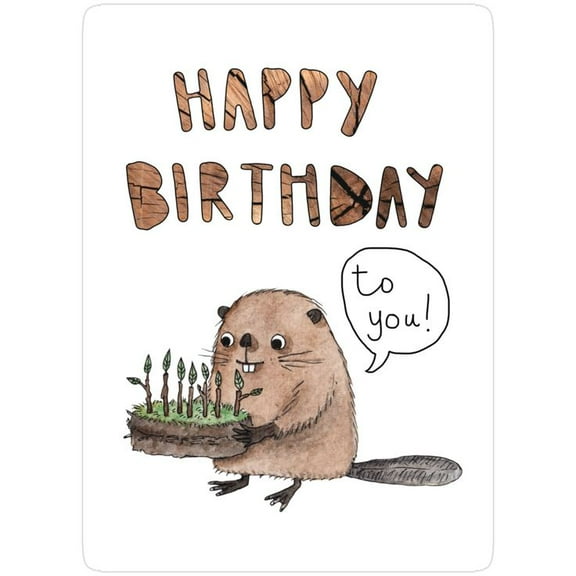 Happy Birthday Card with Cute Beaver Holding Cake – Adorable Design, Blank Inside, Envelope Included – Perfect Greeting Card for All Ages