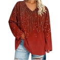 thumbnail image 4 of TARIENDY Plus Size Womens Shirts V Neck Oversized Long Sleeve T-shirts Vintage Printed Fall Casual Tops Spring Vacation Outfits Red XL, 4 of 9