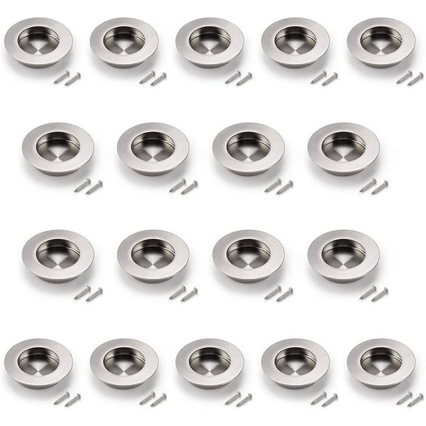18 Pack Recessed Door Pulls Rectangular Flush Sliding Closet Handles Stainless Steel Brushed Nickel Round Pocket Hardware 2 1 Outer Diameter Com 18 Pack Recessed Door Pulls Rectangular, Round Recessed Closet Door Pulls