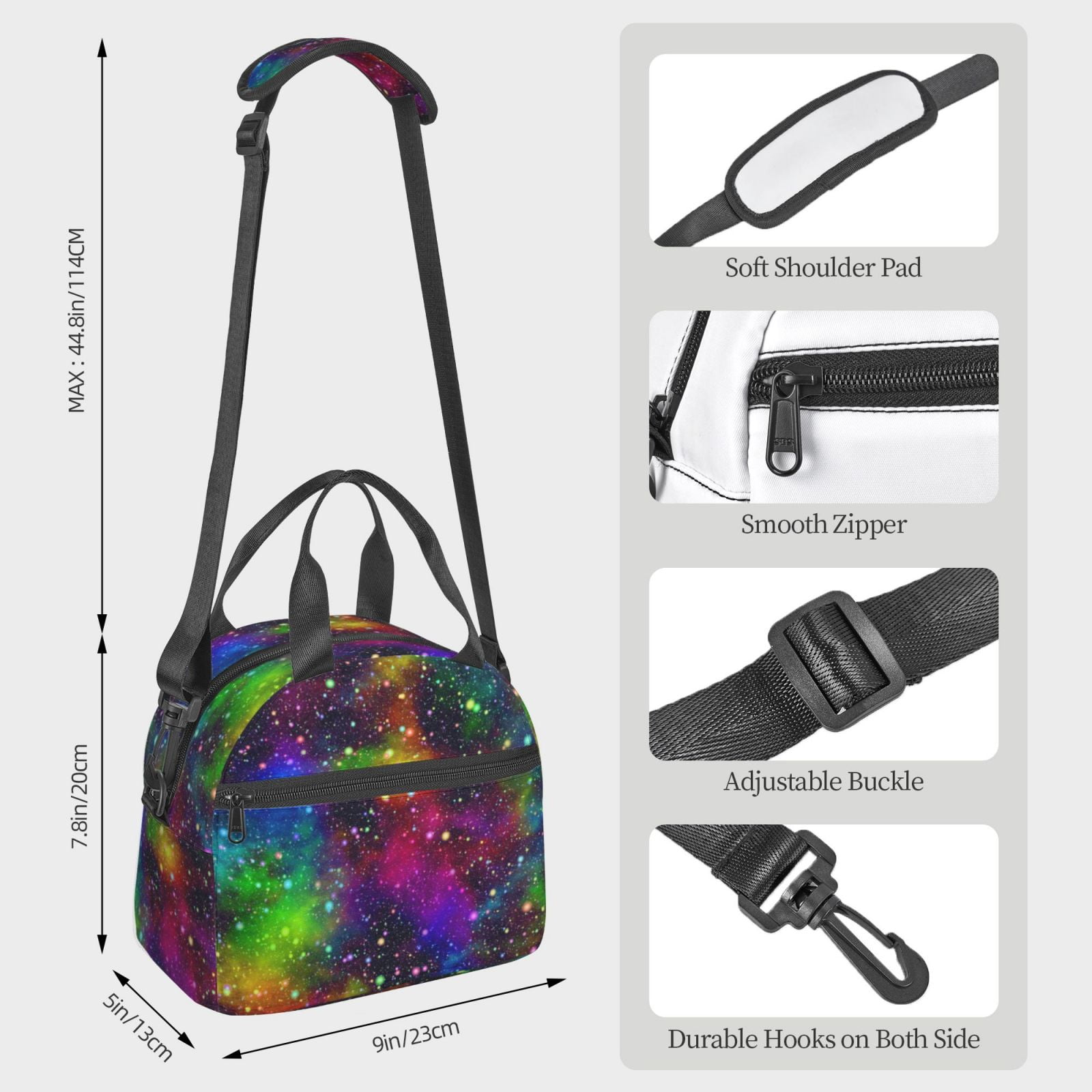 Xecao Bright Universe Print Insulated Lunch Box, Lunch Cags Lunch Bag Featuring An Adjustable Shoulder Strap