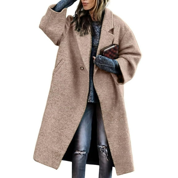 Women's Midi Long Wool Coat Winter Double Breasted Notch Lapel Jacket Classic Dressy Casual Winter Trench Coat