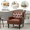thumbnail image 2 of Faux Leather Upholstered Tufted Armchair Lounge Accent Chair Single Sofa with Wooden Turned Legs Living Room Brown, 2 of 6