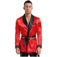 thumbnail image 1 of Raenseen Mens Satin Smoking Jacket Polyester Robe Long Sleeve Morning Kimono Bathrobe with Belt Red L, 1 of 7