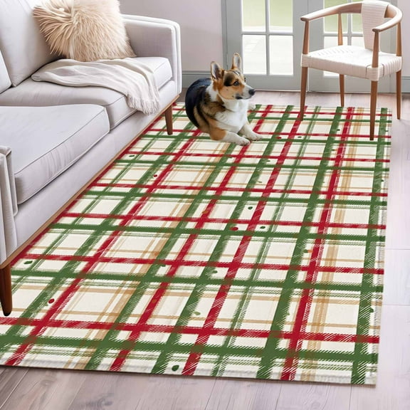 Green Red Checkered Area Rug 4x6 Washable Rug Non Slip Farmhouse Christmas Winter Striped Large Area Rug Indoor Floor Carpet for Entryway Bedroom Kitchen Living Room Home Office Dining Room Nursery