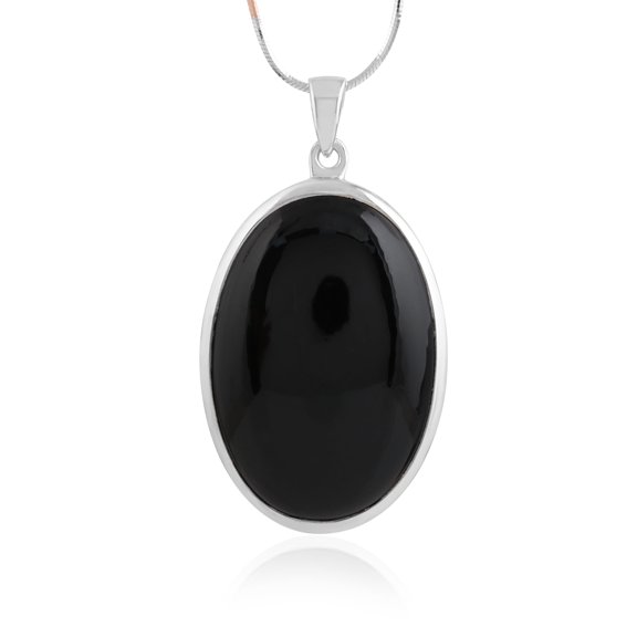 Gemshiner Black Onyx Cabochon Pendant for Women Oval Shape with Rhodium Plating 925 Sterling Silver Pendant Handcrafted Necklace Jewelry for Woman Gift Anniversary Graduation Christmas Birthday