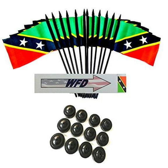 Pack of 12 4"x6" St Christopher and Nevis Polyester Miniature Office Desk & Little Table Flags, 1 Dozen 4"x 6" St Kitts Small Mini Handheld Waving Stick Flags with 12 Flag Bases (Flags with Stands)