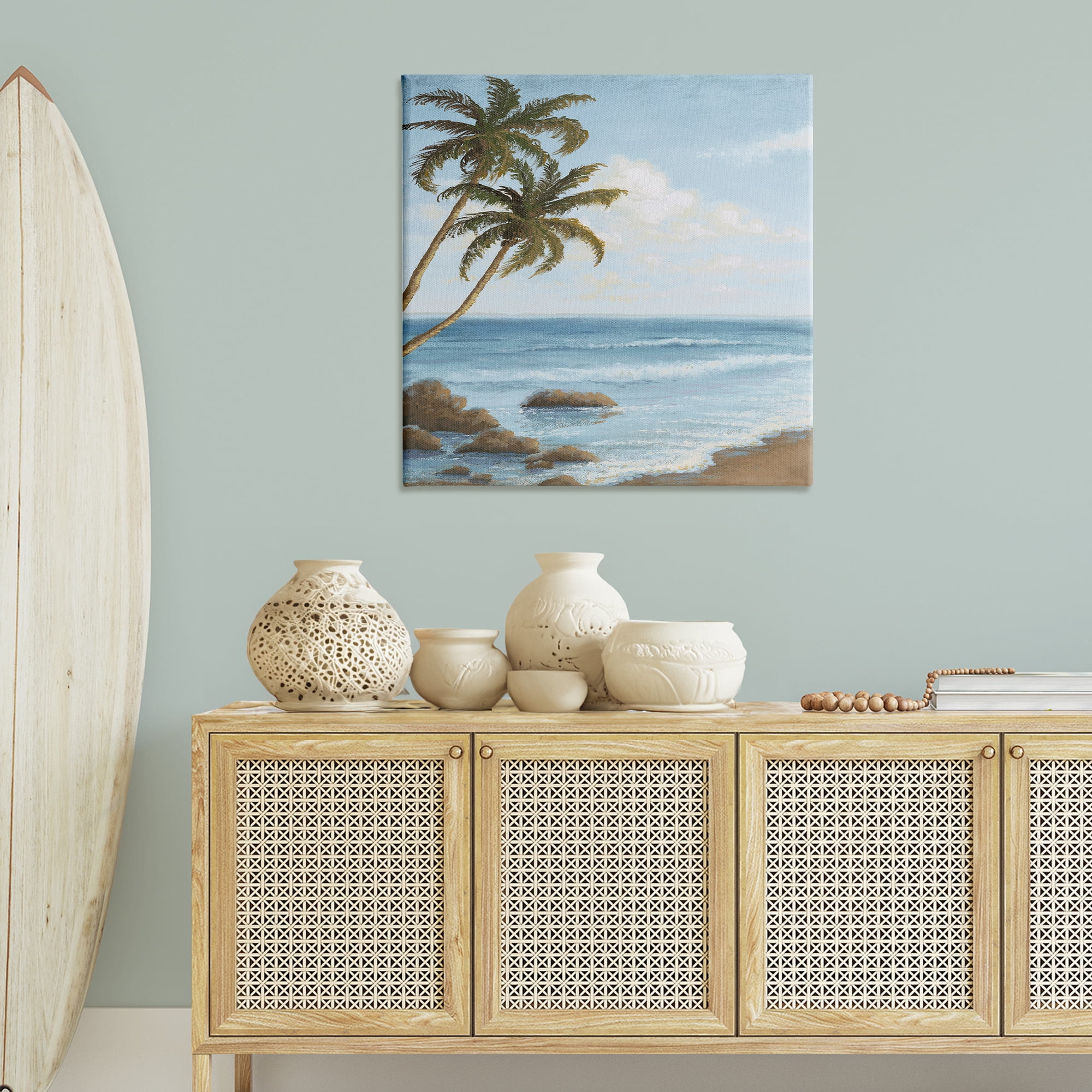 Stupell Industries Palm Trees Looming Beach Coastal Painting Gallery Wrapped Canvas Art Print Wall Art, 36 x 36