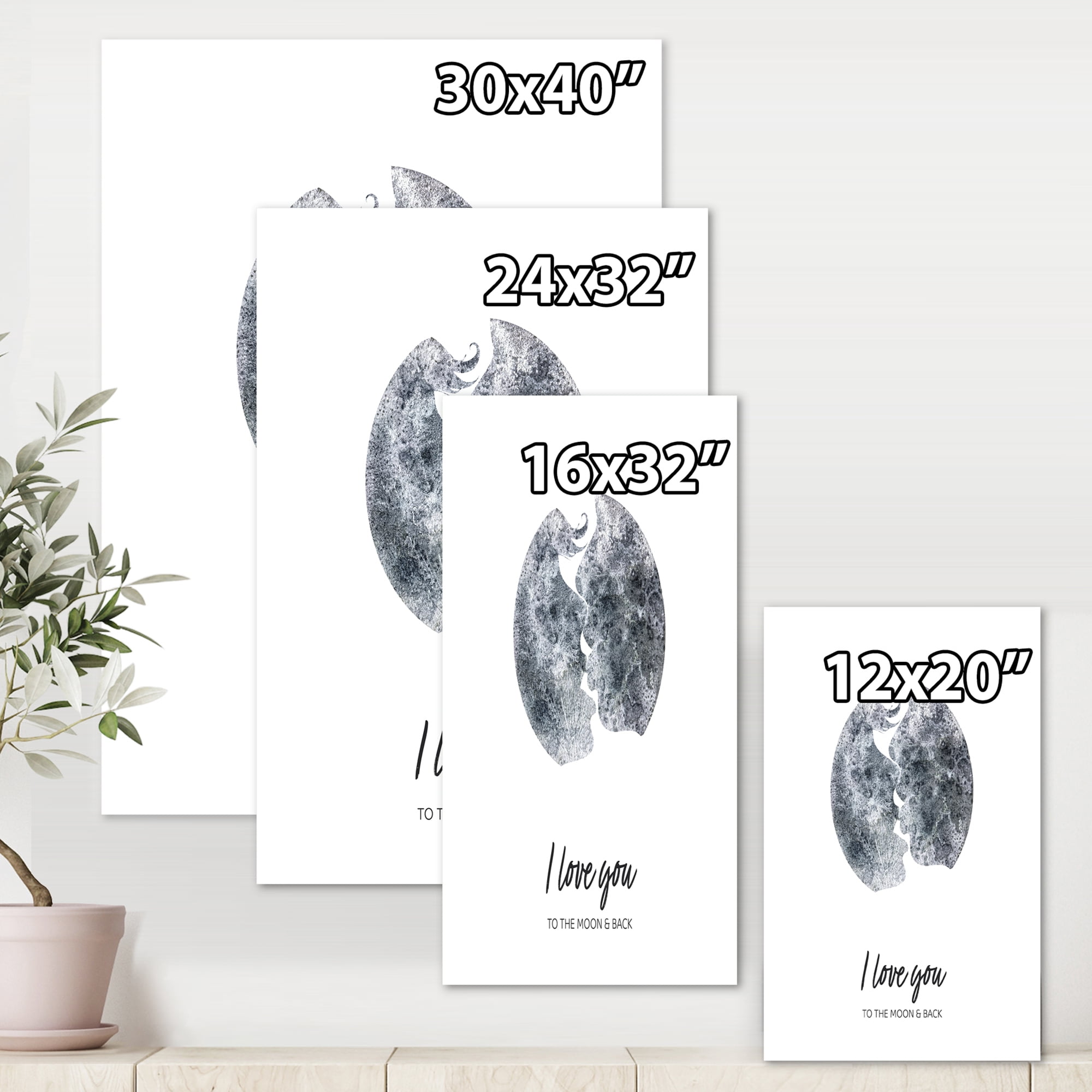 Designart ' Kiss of Two Lovers In Romantic Moon Shape ' Modern Canvas Wall Art Print