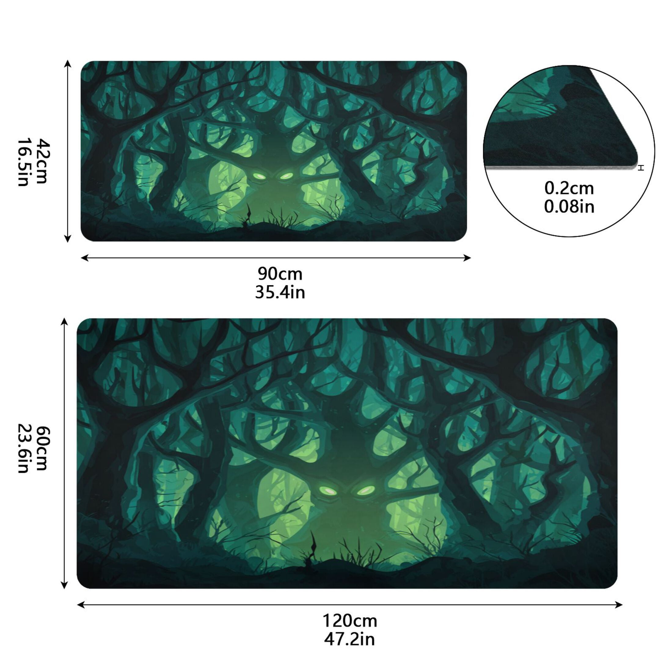 Leather Keyboard and Mouse Desk Mat Office Desk Accessories Protective Office Desk Decor Desk Pad Mat for Gaming, Work from Home, Office Dark Forest with Green Eyes 23.6" x 47.2"