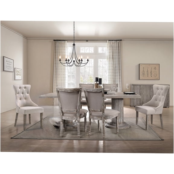 JERFIT 7-Piece Dining Set with Table and 6 Chairs, Reclaimed Wood Look in Gray and Beige for Kitchen and Dining Room