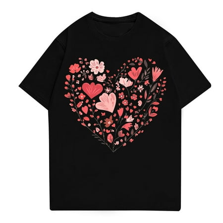 NAMTYQX Spring Tops for Women 2025 Short Sleeve Trendy Boxy Fit Lightweight Gemustert Breathable Plus Size Patterns Crew Neck Womens Summer Tops Black Size L